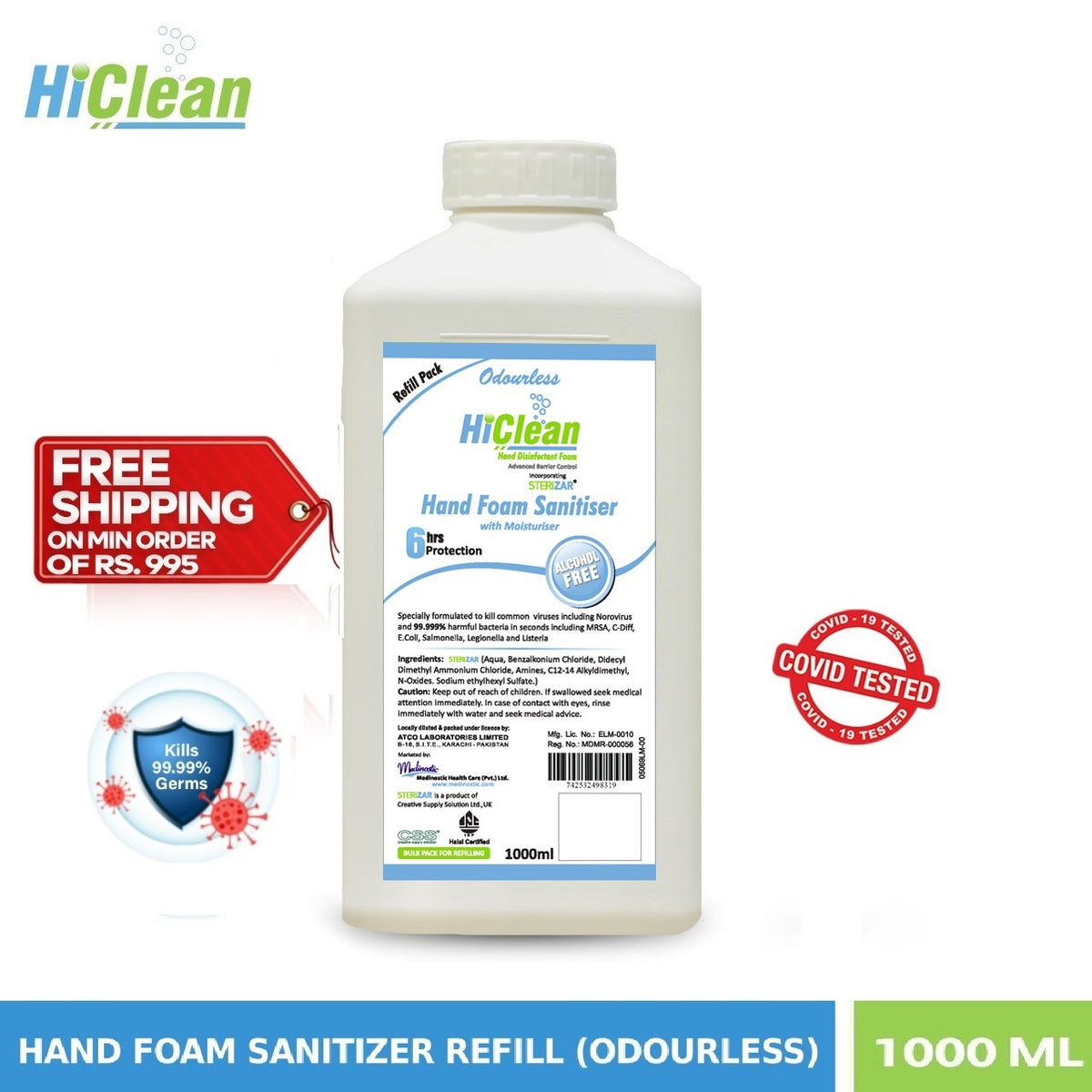 HiClean Hand Foam Sanitiser - 1L Refill - Odourless – Medinostic Healthcare